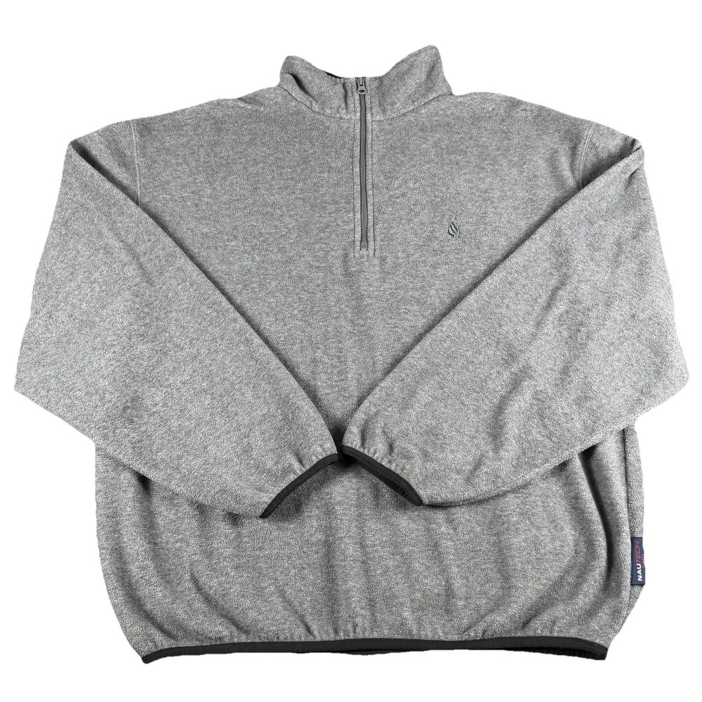 Nautica Sweater Mens XL Gray Nautech Fleece 1/4 Zip Mock Neck Pullover Logo